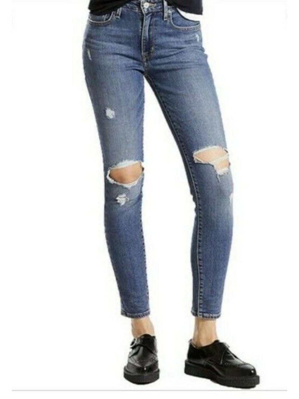 Levi 721 High Rise Skinny Ripped Distressed Busted Knee Skinny Jeans 27